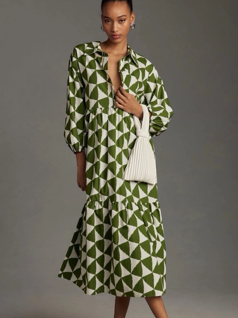 Maeve Anthropologie Bettina tiered shirt dress Midi maxi Dress geometric large - Picture 2 of 15